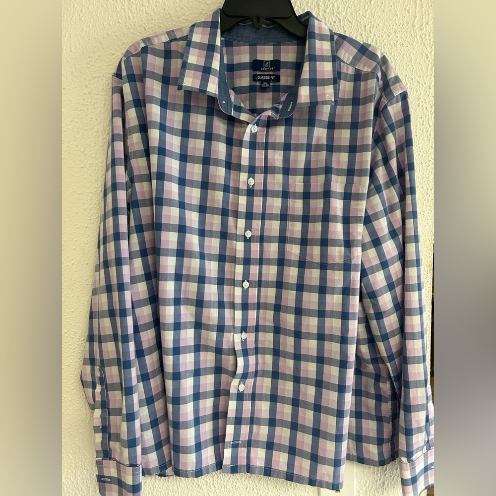 [g] George Classic Fit Button-Up Shirt Men's 3XL Long Sleeve Lavender Pink Blue
